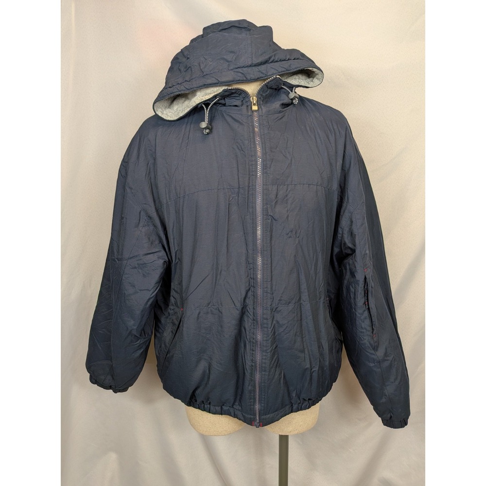 Athletic Works Jacket Mens Large Dark Navy Blue Hooded Windbreaker Lined L